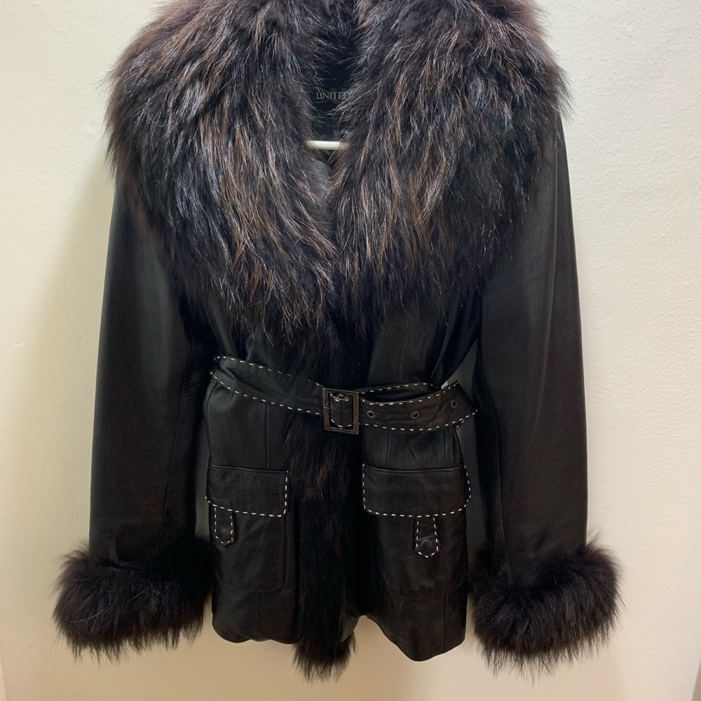 Dark brown leather with genuine fur trim